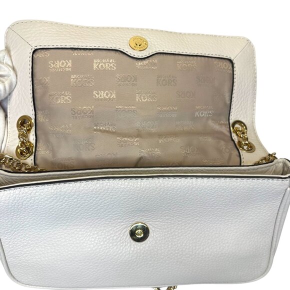 Michael Kors Hamilton small leather flap shoulder bag in white/vanilla - Picture 6 of 7